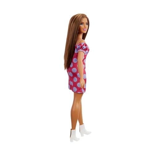 Barbie Fashionistas Vitiligo Puppe Im Schulterfreien Polka Dot Kleid - vue 5