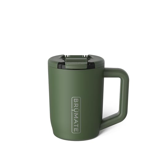 BruMate Muv - 15oz 100% Leak Proof Insulated Coffee Mug with Handle & Lid - Stainless Steel Coffee Travel Mug - Double Walled Coffee Cup (OD Green)