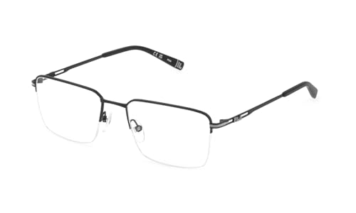 Montura de gafas FILA VFI441 con acabado negro mate y detalles de diseño italiano
