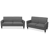 vidaXL Conjunto de Sofás de 2 Piezas Juego de Sillones de Salón Set de Tresillo Sala de Estar Asientos de Hogar Casa Tapizado de Tela Gris Oscuro