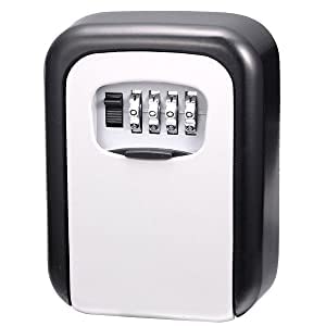 PREMVATI Security Key Lock Box, 4-Digit Combination Waterproof Portable Key Storage Lockbox Wall Mount 5 Key Large Capacity for House Key, Special Car Key, ID Card, Rectangle shape, Black & Silver