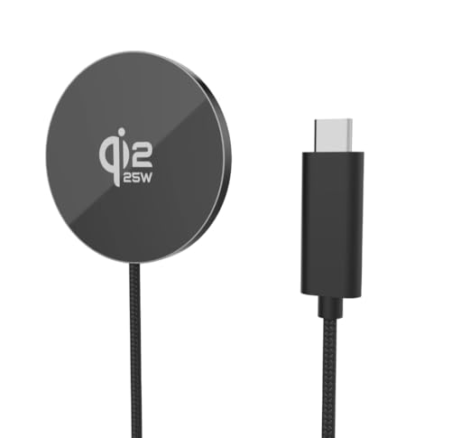 Magnetic Wireless Charger Qi2 25W Fast Charging Pad For iPhone 17 16 Pro Max 16e 15 14 13 12 Series Compatible with Qi-Enabled Devices Ideal for Travel Home Office (Black)