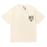 Rhude Shirt Summer Poker Themed Graphic Offset Printing Fashion Trend Clothing Streetwear Pure Cotton Tops for Unisex (Beige,S,Small,Regular,Regular)