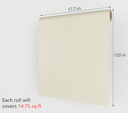 Decotalk Solid Beige Contact Paper Peel and Stick Beige Contact Paper for Cabinets and Drawers Solid Color Wallpaper Removable 17.7x120 Inch Pure Color Wallpaper for Bedroom Cream Wall Cover Vinyl