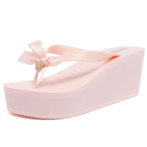 Juicy Couture Women's Platform Wedge Flip Flops, Summer Beach Sandals