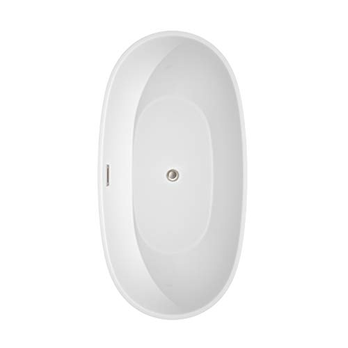Juno 63 Inch Freestanding Bathtub In White With Brushed Nickel Drain And Overflow Trim #TOP2