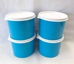 Tupperware Mini 2 Cup Snack Storage Canister SET of 4 Blue with White Seals NEW