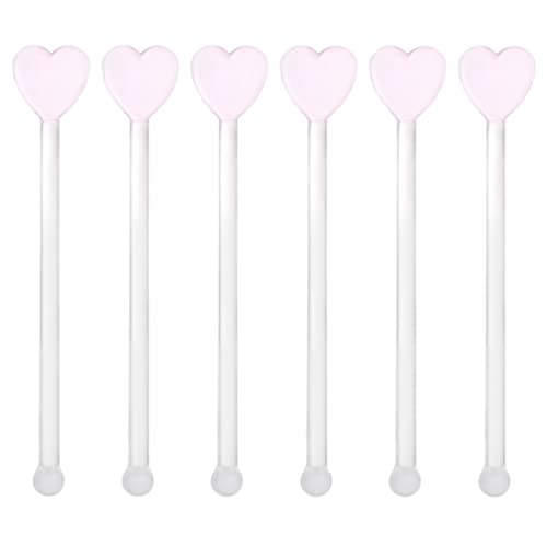 6pcs Glass Swizzle Sticks for Cocktails Drinks, Heart Shaped Swizzle Sticks Crystal Cake Pops Coffee Beverage Stirrers for Drinks Coffee Cocktail Stirrer