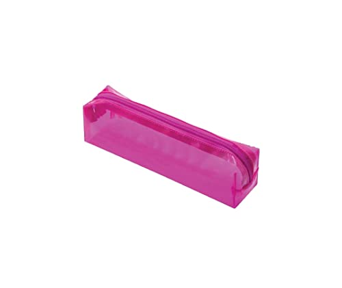 Estojo PVC Transparente Quadrado 1 Zíper Rosa, BRW
