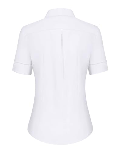 siliteelon Short Sleeve Button Dress Shirts for Women Cotton Button Down Shirts for Women Slim Fit Blouse Top 3/4 Sleeve2