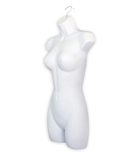 White Female Mannequin Hip Long Hollow Back Body Torso Dress Form & Hanging Hook, S-M Sizes (1) #TOP2