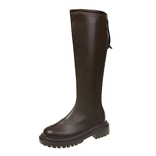 cfpqv Stivali da equitazione da donna, in pelle, sopra il ginocchio, per autunno, inverno, da donna, al ginocchio, da cowboy, da lavoro, marrone, 38 EU