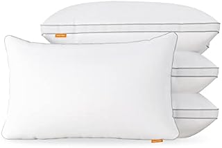 Sweetnight Pillows Pack of 4 Support Bed Pillows-100 Percent Cotton Fabric Anti Snore, Soft Hotel Quality Pillows for Back Stomach and Side Sleepers, White(4 Pack, 48 x 74 cm)