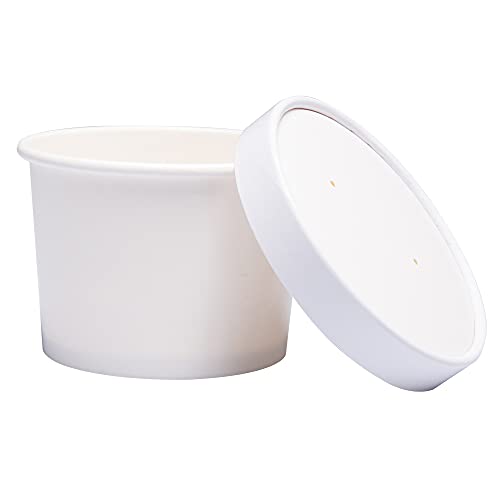 Belinlen 40 Sets 8 Oz Paper Ice Cream Cups Paper Dessert Cups with Lids White Ice Cream Pots with Lids Biodegradable Takeaway Paper Bowl Containers for Hot and Cold Food, Soup, Sundae，Frozen Yoghurt