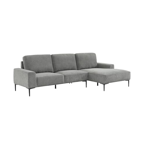 Divano a 3 posti in Tessuto e Metallo, Angolo Destro, Atlanta, Grigio Scuro, 134x260x84 cm