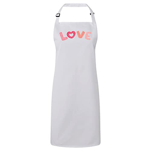 Tablier cuisine blanc LOVE en coton premium avec typographie dessin mignon