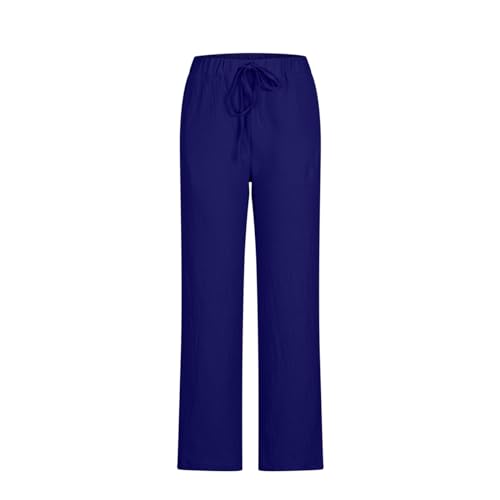 Calças largas de linho para mulheres plus size, calças casuais de perna larga, calças de verão, conf