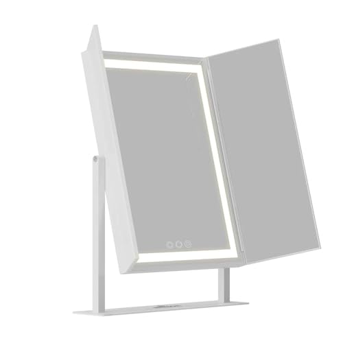 Espejo para maquillaje trifold LED con luz y base miniatura 4