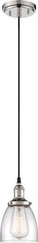 Nuvo Lighting 60/5404 Vintage Incandescent One Light Pendant Cone Clear Glass Polished Nickel