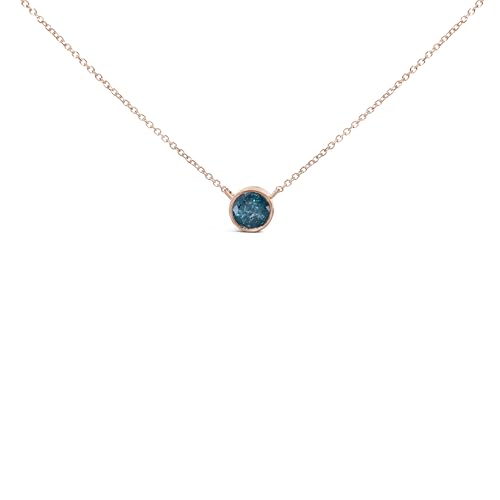 14K Rose Gold 2.0 Cttw Bezel Set Blue Diamond Solitaire Pendant Necklace - 18" Inches