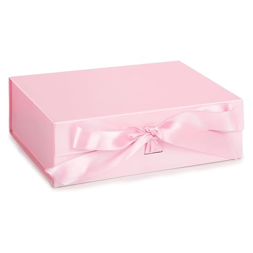 JOHOUSE Pink Gift Box with Lid, 10.5 x 7.5 x 3.1 Inch Collapsible Large Gift Boxes for Presents, 1 Pack, Magnetic Clasp & Ribbon Included, for Weddings, Birthdays, Bridesmaid Proposal, Anniversaries