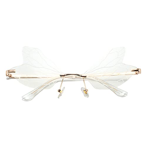 Image of Dragonfly Rimless Sunglasses Wing Shaped Butterfly Fairy Shades Glasses Fashion Party Sunglasses for Women Men