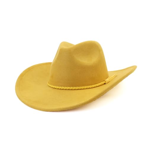 Image of Western Cowboy Hat for Women Men Classic Fedora Hats Wide Brim Suede Cowboy Hat for Women with Buckle Belt