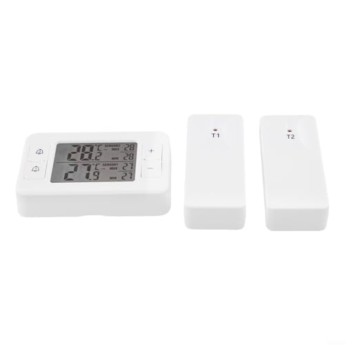 TDCuizent Termómetro inalámbrico para interiores y exteriores con sensores duales para el hogar, refrigerador, congelador, bodega y patio cubierto, monitor digital de temperatura ABS, pantalla LCD