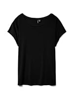 VERO MODA Women's Ava Plain Short Sleeve Top, Black, M