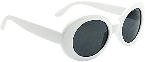 My Shades - White Oval Round Sunglasses Thick Bold Retro Clout Goggles (White, Smoke), Large3