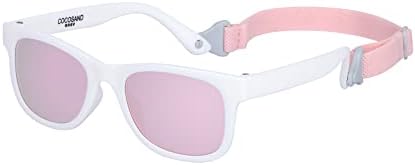 COCOSAND Baby Sunglasses with Strap UV400 Flexible Retro Square for Toddler Kids Boys Girls Age 0-24 Months