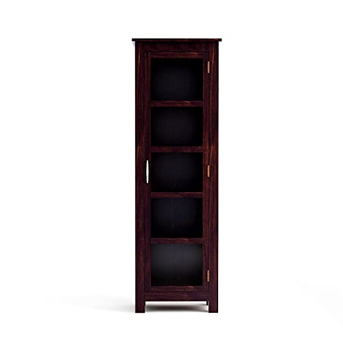 Image of Wood Book Shelf with Glass Door, Wooden Book Shelf for Home Library, Kitchen Crockery Cabinet Storage, Home Furniture, Books Rack, Book Stand, Bookcases, Shelves, Walnut Finish 2