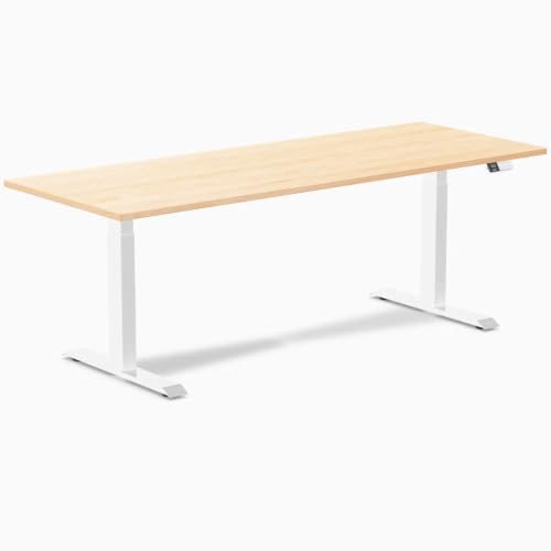 Image of Desky Dual Hardwood Sit Stand Desk Maple 80 inch White