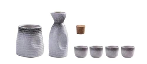 EVREFIN 陶器製 酒器セット 酒器セット 熱燗セット 酒器1本 ??カップ4個 燗酒セット 陶器 日本酒 燗器 冷酒 熱燗 焼酎 お茶 おしゃれ 宴会 晩酌 和風 上品 退職祝い 誕生日プレゼント 熱燗 熱燗ポット 自宅で飲む 白ワインカップ (ジェ
