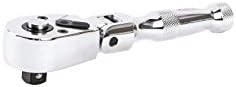ARES 42044-3/8-Inch Drive 72-Tooth Flex Head Stubby Ratchet - Premium Chrome Vanadium Steel Construction & Mirror Polish Finish - Quick Release Reversible Direction Head Design