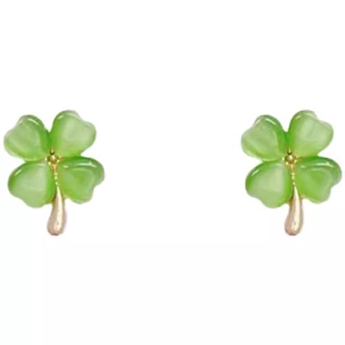 RGYBAO Elegantes aretes de piedra de ojo de gato con tréboles de cuatro hojas, modernos accesorios de uso diario para mujeres y niñas, 1.2x0.8cm, Zinc, Sin piedra preciosa