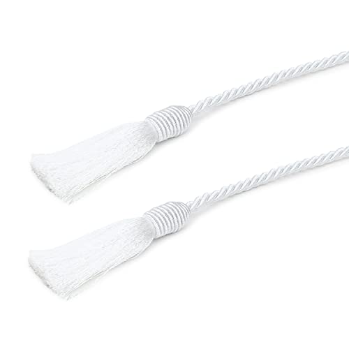 Image of 2 Pack Curtain Tiebacks Handmade Decorative Curtain Holdbacks Rope with Tassel - White