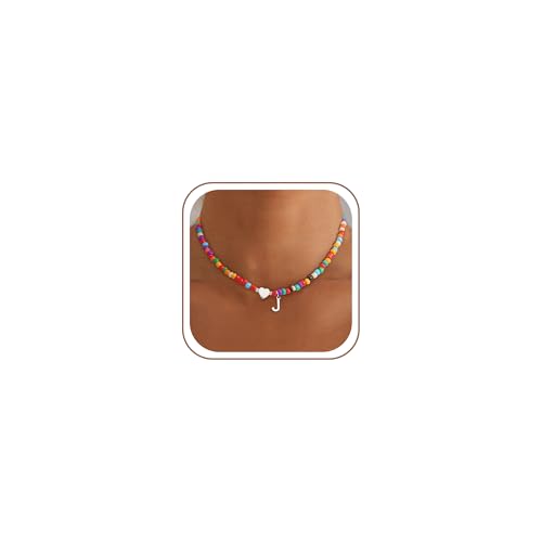SLOONG Bunte Buchstaben Perlenkette für Mädchen Damen Kinder - Handgefertigt Boho Perlen Kette, Personalisierte Namenskette Geburtstagsgeschenk Geschenke Choker Kette Damen Schmuck