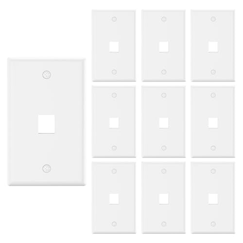 VCE 1 Port Keystone Wall Plate UL Listed (10 Pack), Single Gang Wall Plates for RJ45 Keystone Jack and Modular Inserts, White