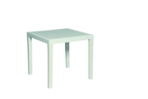 Tavolo tavolino king in dura resina finto rattan vimini bianco da giardino per casa bar ristorante esterno interno