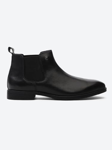 Image of Monte Carlo Men Black Elastic Genuine Leather Chelsea Boots