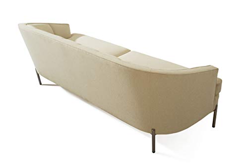 Iconic Home Astoria Sofa Barrel 2 T-Shaped Seat Cushion Design Linen-Textured Upholstery Vertical Channel-Quilted Tight Back Espresso Solid Metal Legs Modern Transitional, Beige #TOP4