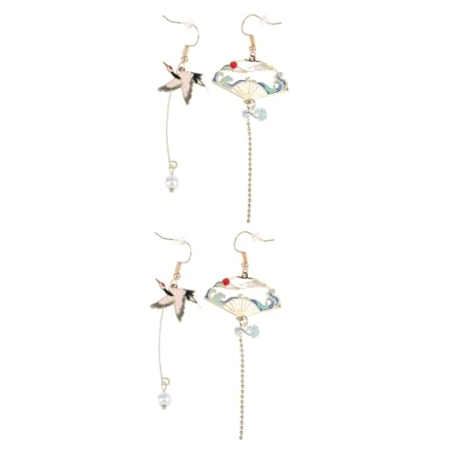 PACKOVE 2paires Boucles Oreilles Éventail Avec Créoles Asymétriques Design Rétro De Élégantes Et Raffinées Pour Femmes