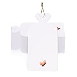 jijAcraft 100Pcs Gift Tags with String, Blank Gift Tags with Foil Rose Gold Heart, 4x2Inch White Paper Tag, Hanging Name Labels for Birthday, Wedding, Baby Shower