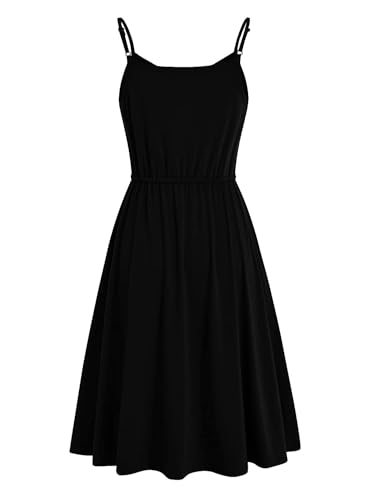 Image of BARASA Sundresses for Women Summer Sleeveless V Neck Spaghetti Strap A Line Wedding Guest Petite Dresses with Pockets D826