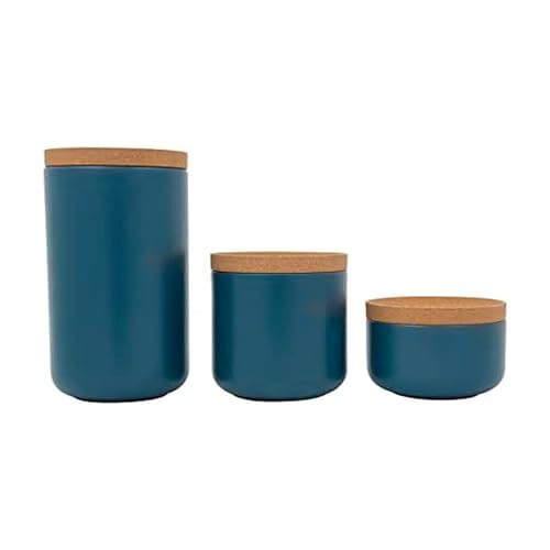 Image of Kamenstein Ceramic and Cork Set of 3 Stackable Canisters, 1 /2 qt, 1 qt, 2 qt, Teal