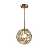 BOKT Modern Large 1-Light Globe Pendant Light Mid Century Gold Hanging Pendant Light Fixture Kitchen Island Amber Glass Ball Pendant Lamp Single Single Pendant Lighting (9.8”-Amber)