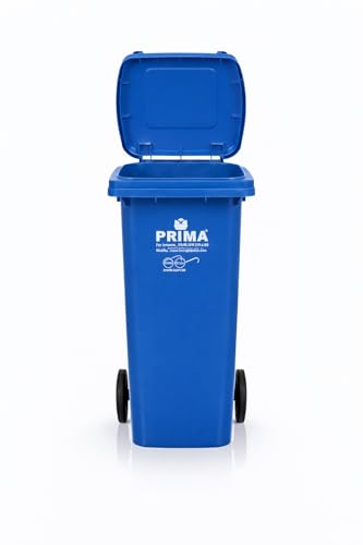 Image of Prima Plastic Manual-Lift Garbage Waste Dustbin with Wheels 120 Ltr Blue