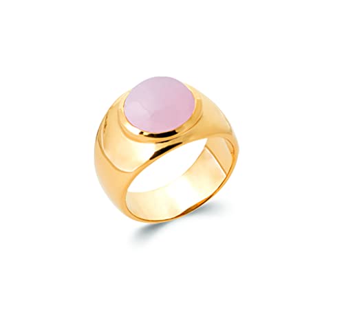 Bague plaqué or Tata Gisèle anneau large élégant et quartz rose naturel
