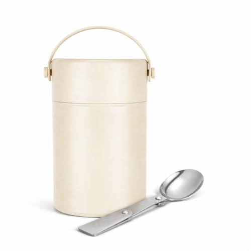 Image of 500ml Insulated Soup Container with Folding Spoon & Carry Handle | Leak-Proof Stainless Steel Food Jar | Keeps Food Hot 6 Hrs & Cold 10 Hrs | BPA-Free, Wide Mouth, Travel Lunch Box (White)